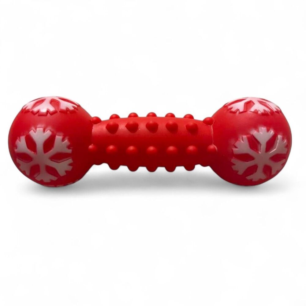 Christmas Snowflake Rubber Dog Bone Squeaky Chew Toy New